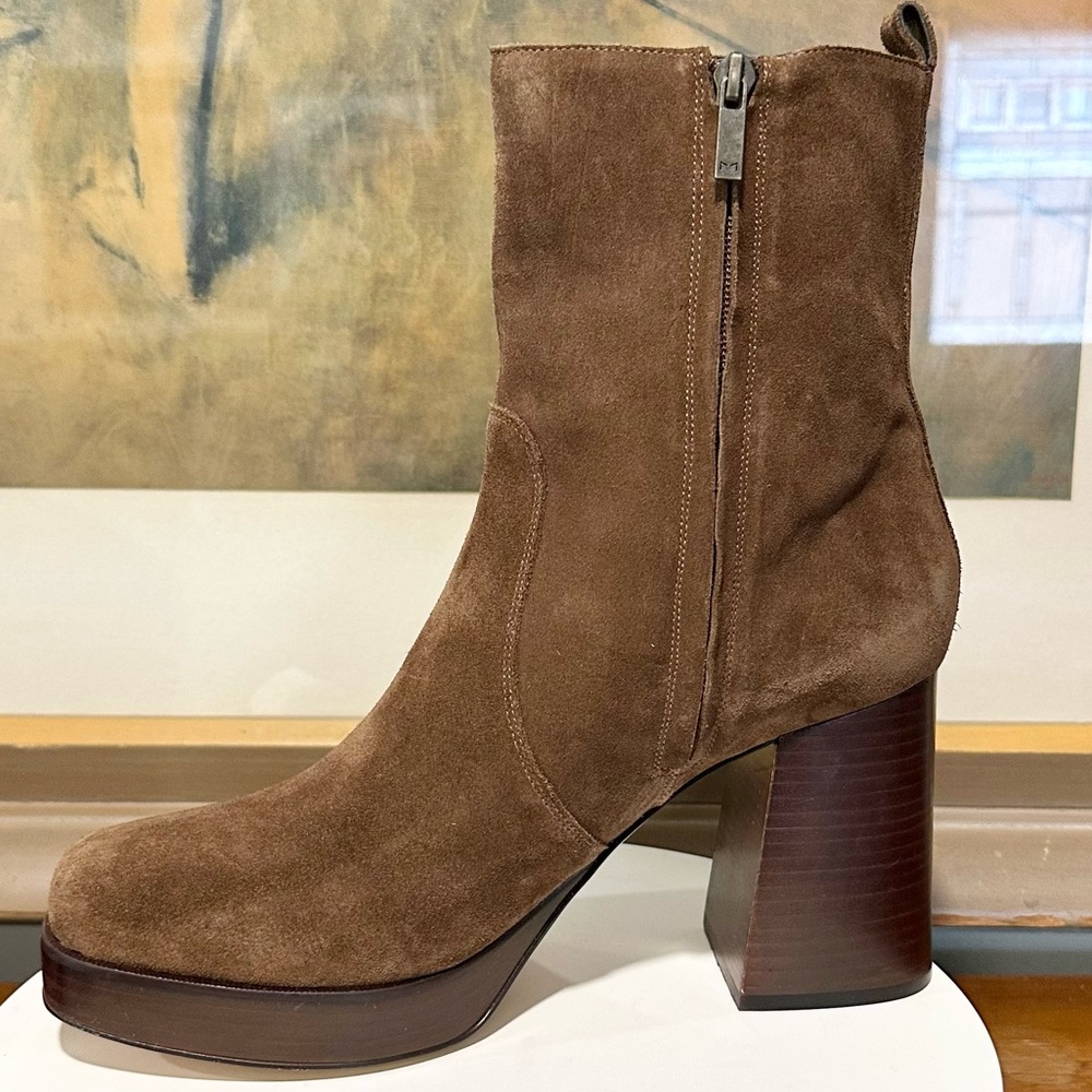 🌸MARC FISHER🌸 Marysa Block Heel Platform Bootie In Brown Size: 11M - Picture 4 of 15